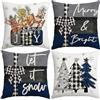 Miaikoe 60 x 60 cm, federe per cuscino natalizio, motivo albero di Natale, blu e nero, decorazione invernale per divano, set da 4