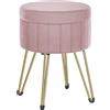 SONGMICS Sgabello Pouf Contenitore, Cassapanca Rotonda, Sgabello Toeletta in Velluto, 39 x 44,4 cm (Diam. x A), 4 Gambe in Metallo, Soggiorno Camera da Letto, Rosa Pastello LOM003R01