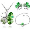 Yifnny Set di Gioielli con Quadrifoglio, Collana con Cuore di Quadrifoglio Fortunato Orecchini e Bracciale Gioielli Irlandesi per Donne Regalo di Anniversario di Matrimonio (Verde)