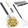 Lmaqfum Set 4 attrezzi pale pizza, pala da pizza forato cm. 30 x 40, Palettino per pizza tonda cm. 23 x 45 in Alluminio Leggera, Coltello tagliapizza professionale, spazzola in fibra naturale