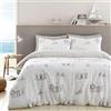 Fusion - Copripiumino nautico naturale - Letto matrimoniale (200 x 200 cm) - Reversibile (2 fantasie) - Copripiumino mare/barche a vela - Biancheria da letto naturale e bianca con tema costiero -