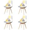 GrandCA HOME Set di 4 Sedie da Pranzo Scandinave con Cuscino del Sedile in Tessuto Patchwork Staccabile e Gambe in Legno di Faggio, per Soggiorno, Sala da Pranzo, Cucina, Patchwork Giallo