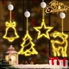 TDTOD Tenda Luminosa Natale,Luci Natale Stelle Tenda 4PCS Tenda Catene luminose Esterno Interno per Natale a Batteria Luci di Natale con Stella, Renne, Albero di Natale,Campane Luci di Natale per Finestra