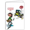 Afie GLCT-0244 Gaston Lagaffe - Biglietto di auguri per 1 anno, automobile, Fiat 509, formato chiuso 17 x 11,5 cm, con busta illustrata in Francia