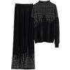 HEONSATI Completi Lana in 2 Pezzi Pullover Top a Maniche Lunghe Pantaloni a Gamba Larga Tuta Eleganti Comodo Larghi Set da Donna a Metà Autunno in Maglia Training Complete da Casa Curvy Polsino Elastico