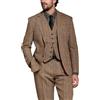 RAJEGAR Set di 3 pezzi da uomo vintage pied de poule smoking slim sposo giacca da sposa set dogstooth Outfits, cachi, L