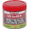 Fischer 531026 Tasselli a Scatola, Grigio, Universaldübel UX 8x50 R (75), Set di 75 Pezzi
