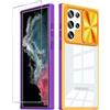 SLWYF Cover per Samsung Galaxy S22 Ultra con custodia per fotocamera,Antiurto 360 Gradi con Protezione Schermo Integrata Rugged Doppia Bumper Trasparente Full Case fronte retro Case, Viola*Giallo