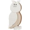 DRW Figura gufo in legno e ceramica bianco e naturale 5,5x5,5x10 cm