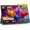 Kinhank 2.5K Monitor Portatile, 144Hz| 16| QHD| HDR| 500Nits| 100% sRGB, Google TV, FreeSync, Schermo Portatile IPS Eye Care, Monitor da gioco per laptop/Desktop/MacBook/Fonini/Tablet/PS5/4/Xbox, HDMI/USB C