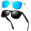 KANASTAL Occhiali da Sole Neri Scuri Uomo Donna Polarizzati Occhiali Specchio Blu Specchiati UV400 Quadrati Retrò Montatura Trasparenti Moda Sunglasses -Montatura Neri Opaco + Lenti Azzurri