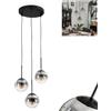 hofstein Lampadario a sospensione Gastor, lampada a sospensione in metallo/vetro in nero/fumo/trasparente, design vintage e retrò con ombrelli in vetro (Ø 15 cm), altezza max 145 cm, 3 lampadine E14