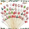 KASESSS 100 Pezzi Natalizi Stuzzicadenti Decorativi con 14 Stili Deco, Stuzzicadenti Natalizi da Cocktail 12cm Stuzzicadenti in Legno per Frutta per Antipasti Frutta Dessert Forniture per Natale Feste