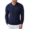 COOFANDY Maglione da Uomo Slim Fit con Scollo a V a trecce Maglione in Maglia di Cotone Maglione Maglione Invernale a Maniche Lunghe-Blu Navy XL