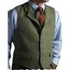 HSLS Gilet da uomo retrò gilet scozzese casual con risvolto in lana gilet in tweed a spina di pesce Groomsmen(XXL, verde militare)