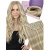 Fshine Exstescion Capelli Veri Clip 120g 45cm Balayage, Extension Capelli | Clip Per Extension Capelli, Applicazione Rapida a Clip, Capelli Umani Remy, Aggiunge Volume e Lunghezza, Per Eventi e Uscite
