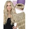 Fshine Extension Con Clip 50g 30cm Balayage Biondo Cenere, Capelli Lisci
