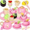 Seagoal Set da Tè di Legno per Bambini, Cucina Giocattolo per Bambini Legno, Giochi Regalo Bambina 3 4 5 Anni, Accessori Cucina Bambini, Cucina Giocattolo da Torta Dessert Gioco di Ruolo