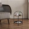 ECD Germany Tavolino Rotondo Ø38x55 cm Nero-Naturale in Metallo-Legno Tavolo a 2 Livelli Pieghevole Tavolino da Divano con Vassoi Estraibili Tavolini Bassi per Soggiorno Salotto Tavoli da Caffè