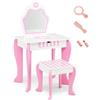 LIFEZEAL Specchiera Trucco Bambina, Toeletta Trucco Bambina, con Specchio Rimovibile, Sgabello e Cassetto, Postazione Trucco Bambina, in Legno, Tavolo Trucco per Bambina 3-7 Anni, Rosa e Bianco