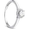 Orovi Anello da donna in oro bianco 0,19 Ct centrale solitario diamante anello di fidanzamento 9 carati (375) oro e diamanti rimanenti brillanti 0,06 ct, Oro, Diamante