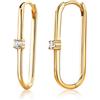Miore Orecchini Donna Argento Placcati Oro Giallo 18KT, Orecchino cerchio Ovale in Argento 925 e 2 Zirconi solitari. Orecchino Classico anallergico.