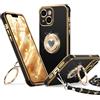 XYZ Cover per iPhone 13 con Supporto, Custodia con Doppio Anello a Forma di Cuore con Cordino per Ragazze e Donne, Custodia Protettiva di Lusso per iPhone 13, Nero