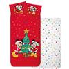 CARTOON Completo lenzuola natalizie letto singolo Topolino e Minnie Disney Christmas set 3 pezzi sotto lenzuola con angoli lenzuola federa 100% Cotone