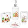 KEDEMAS Set di Accessori da Bagno Natalizi 4 Pezzi, Dispenser di Sapone, Portaspazzolino, Bicchiere da Bagno, Portasapone, Set Accessori Bagno in Ceramica, Pupazzo di Neve