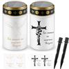 Nezyo 2 Pezzi Candele Solari per Cimitero da Esterno Lampada Commemorativa Solare Lampada da Tomba Luci per Tomba Candele Cimiteriali Impermeabili (Bianco, Croce e Angelo)