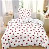 LOMUG Parure Copripiumino Singolo, Biancheria da letto Reversibile, Completo di Sacco 135x200 cm e Federa 80x80 cm, Copripiumino in Microfibra, Stile Estetico Romantico Copripiumino con Cuori Rossi