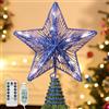 Lewondr Puntale Albero Punta Albero Natalizio, Forma Stella con Illuminazione Luci LED, Stella di Natale, Accessori Albero di Natale, Decorazioni Natale Scintillante, Blu