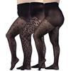 LEELA LAB Multipack Collant Donna Curvy Fantasia, 30 Denari, Taglie Forti Donna, Linea Fashion, Fantasia Leopardata, Stelle e Pois, Made in Italy (3 Pezzi) (Black, 8)