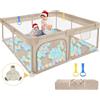 Dripex Box Bambini 127x127 cm, Recinto per Bambini con Tessuto di lino, Box per Bambini con Rete Traspirante, Box Giochi per Bambini, Box Neonato, 2 Pezzi Anelli, Marrone