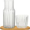 BFYDOAA Caraffa d'acqua e tazza di vetro,600ml, per comodino, con bicchiere e pallet in legno, per camera da letto, bagno, soggiorno