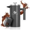 Coffee Gator Caffettiera Francese - Caffè caldo piu' a lungo - Doppia parete Acciaio inox isolato - Piccolo contenitore per caffè - 1 litro - Gris