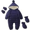 Miyanuby Neonato Cappotto Pagliaccetto Tuta Intera Manica Lunga Cerniera Giacca Invernale Calda con Cappuccio per Neonato Bambina con Guanti + Copri Piede