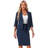 Allegra K Donna Set Gonna da Lavoro per Gonna A Tubino Blazer Senza Colletto in 2 Pezzi da Ufficio Blu Navy M