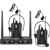 D Debra Audio AU200 Pro UHF 2 Canali Microfono Senza Fili Sistema con Microfono Lavalier Portatile Senza Fili Senza Fili Auricolare, Ricevitore in Metallo, Ideale per Karaoke Chiesa Party (2 Bodypack)