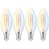 ANTELA Lampadine Alexa Inteligente Filamento E14 C35, 4,5W 470LM Dimmerabile 2700K-6500K Bianco Freddo/Caldo, Compatibile con Alexa/Google Home, Controllo Vocale, Controllo APP, 2.4GHz WiFi, 4Pezzi