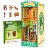 Gleamkid DIY Case delle bambole Book Nook Model Kit, Casa delle bambole in legno in miniatura con mobili e luci LED, puzzle 3D per più 14 anni, scaffale inserto decorazione Cat Street Style