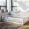 Kids Collective Lettino da pavimento 80 x 160 cm, letto con materasso, protezione dalle cadute e rete a doghe Montessori, letto singolo, set completo | legno massiccio bianco per bambini e bambine