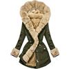 Hecatombic Donna Parka Invernale Imbottito Caldo Cappotto Addensato Antivento Pelliccia Finta Collare Manica Lunga Con Tasche Cerniera Outdoor Casual Sci Autunno Giacca Con Cappuccio (Verde militare,S)