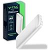 V-TAC Power Bank 10000 mAh con Ricarica Rapida PD 22.5W - PowerBank Batteria Esterna Sottile con Porta USB Type-C e 2 Porte USB-A - Compatibile iPhone, iPad, Samsung, iPad, Xiaomi - Bianco