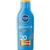 NIVEA SUN Latte Solare Protect & Bronze FP 20 200 ml, Crema solare 20 per un'abbronzatura dorata, intensa e uniforme, Protezione solare 20 con attivatore di melanina