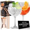 VEMACITY Set Bicchieri Gin Tonic | 2 Bicchieri a Palloncino con Effetto Increspato (550ml) | Cucchiaio Bar, Misurino e 2 Cannucce Roségold | Elegante Kit Gin Tonic Regalo | Ideale per Fare un Regalo