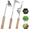 Foyucool Togli Erbacce da Giardino Set di 3, Manico in Legno | Sarchiatore per Erbacce e Zappa per Erbacce in Acciaio Inossidabile, Attrezzi Manuali Robusti per Cortile e Prato