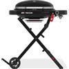 Weber Traveler Compact Barbecue a Gas, 1 Bruciatore, Griglia di Cottura 52 x 36 cm, BBQ Portatile da Esterno, Termometro sul Coperchio, Carrello con Ruote Ripiegabile, Nero (1500557)