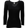 Clessidra Maglia Donna Manica Lunga in Lana Merino Seta Made in Italy, Scollo a V, Maglia Intima, Camiciola, Maglietta Manica Lunga, Lana Seta, Maglia Donna, Lana E-8311 (5, Nero)