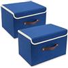 TYEERS Scatole Portaoggetti Tessuto, Lavabile, Scatole con Coperchio Pieghevole, 38x25x25 cm, Set di 2, Blu Classico